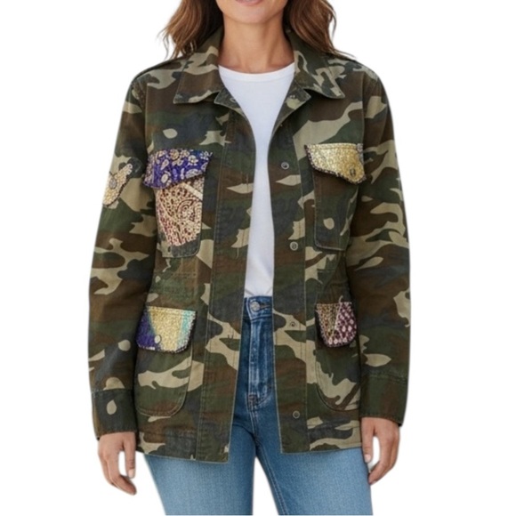 Beautiful Stories Jackets & Blazers - Beautiful Stories Embellished Camo Jacket